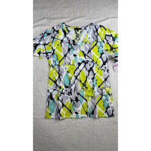Flex Scrubs Women's V Neck Geometric Print Scrub Top Lt Grey Size Small NWT